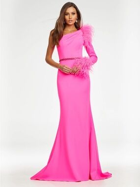 Ashley Lauren Size 0 Pink Feather One Shoulder Rhinestone Formal Gown NWT GALA